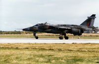 XZ377 @ EGQS - Jaguar GR.1A of 6 Squadron preparing for take-off on Runway 5 at RAF Lossiemouth in September 1993. - by Peter Nicholson