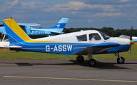 G-ASSW @ EGLK - Colourful Cherokee 140 visiting Blackbushe on 23rd August 2008 - by Michael J Duffield