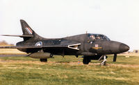 XL568 @ EGQS - Hunter T.7A with 40th anniversary markings taxying to Runway 05 at RAF Lossiemouth in the Summer of 1993. - by Peter Nicholson