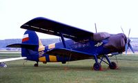 SP-ANG @ LSZG -  Antonov An-2T [1G26-17] Grenchen~HB 12/08/1997. Although cancelled on 2001-01-11 this was still wearing this registration when seen at Rybnik-Zorska~SP in 2011 SP-KNG has been reserved.  - by Ray Barber