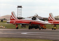 J-3086 @ MHZ - F-5E Tiger II of the Patrouille Suisse aerobatic display team on the flight-line at the 1997 RAF Mildenhall Air Fete. - by Peter Nicholson