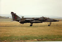 XX752 @ EGQS - Jaguar GR.1A of 6 Squadron at RAF Coltishal awaiting clearance to join the active runway at RAF Lossiemouth inthe Summer of 1993. - by Peter Nicholson