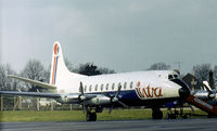 G-BDRC @ LTN - Viscount 724 of Intra Airways as seen at Luton in the Spring of 1977. - by Peter Nicholson