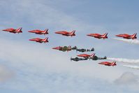 LF363 @ EGVA - RIAT 2007. Formation of the Red Arrows, Hurricane LF363 and three Spitfires. - by Howard J Curtis