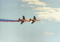 E135 @ EGQL - Alpha Jet E number 7 of the Patrouille de France aerobatic team leading a fly-past at the 2003 RAF Leuchars Airshow. - by Peter Nicholson