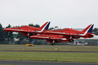 XX227 @ EGHH - Three of the Red Arrows' Hawks, caught on departure. - by Howard J Curtis