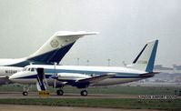 N720G @ LHR - ITT Corporation's Gulfstream I based in Brussels parked at Heathrow in September 1976. - by Peter Nicholson