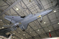 XX108 @ EGSU - Sepecat Jaguar GR.1. Suspended from the roof in AirSpace, Imperial War Museum Duxford, July 2013. - by Malcolm Clarke