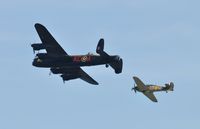 LF363 - Off airport. Five Merlins. BBMF Hurricane II.c coded YB-W displaying with Lancaster B.I PA474 'Thumper III' coded KC-A on the first day of the Wales National Air Show, Swansea Bay, Wales, UK. - by Roger Winser