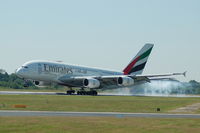 A6-EDH @ EGCC - Emirates Airbus A380 A6-EDH landing at Manchester Airport. - by David Burrell