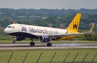 G-ZBAA @ EGNM - Monarch new A320(WL) smoking up some rubber. - by FerryPNL