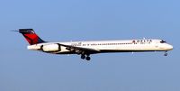 N919DN @ KFAR - Delta Airlines McDonnell-Douglas MD-90-30 landing on runway 18 in Fargo, ND. - by Kreg Anderson
