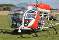 G-BAXS @ EGBR - Bell 47G-5 at The Real Aeroplane Club's Helicopter Fly-In, Breighton Airfield, September 22 2013. - by Malcolm Clarke