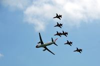 HB-IJV @ LSZF - Edelweiss Airlines Airbus A320 with company of Swiss Patrol airplanes during air-show at Birrfeld airfield in Switzerland. - by miro susta