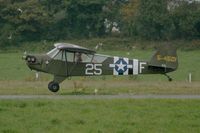 F-BETK @ LFRB - Piper J3C-65 Cub, Landing Rwy 25L, Brest-Bretagne Airport (LFRB-BES) - by Yves-Q