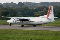 OO-VLJ @ LFRB - Fokker 50, Taxiing to holding point Rwy 07R, Brest-Guipavas Airport (LFRB-BES) - by Yves-Q
