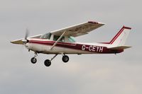 G-CEYH @ EGFH - Visiting Cessna 152 operated by Cornwall Flying Club departing Runway 22. - by Roger Winser