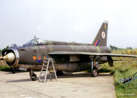 XN775 @ EDUO - Lightning F.2A coded 'B' of 92 Sqn RAF pictured at RAF Gutersloh EDUO, Germany in September 1979. Used as an airfield decoy. Scanned from a print. - by Clive Pattle