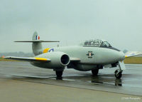 WF791 @ EGVI - Scanned from print. Meteor T.7 WF791 taxies in IAT Greenham Common '79 - by Clive Pattle