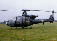 XZ307 @ EDVM - Scanned from print. AAC Gazelle AH.1 XZ307 pictured at former AAC base at Hildesheim, Germany (EDVM) June 1980. Special white markings and callsign '50A' indicate a/c used by umpires during an Exercise. Jan '12 to G-CHBN - by Clive Pattle