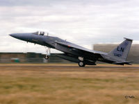 86-0147 @ EGQL - Scanned from print - F-15C Eagle 86-0147/LN of USAF 493FS 48FW from RAF Lakenheath lands at RAF Leuchars for the BoB Airshow Sep '95 - by Clive Pattle