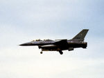 J-260 @ EGQS - F-16B Falcon of 322 Squadron Royal Netherlands Air Force on final approach to RAF Lossiemouth in May 1983. - by Peter Nicholson