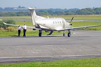 LX-JFM @ EGFH - Visiting Pilatus PC-12/47, Jetfly aviation, Geneva based, seen parked up at EGFH complete with crew. - by Derek Flewin