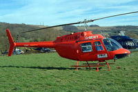 G-BEWY @ EGBC - Bell 206B  Jet Ranger II [348] Cheltenham Racecourse~G 16/03/2004. Wearing red skids. - by Ray Barber