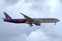 A7-BAE @ EGLL - Boeing 777-3DZER [36104] (Qatar Airways) Home~G 19/08/2014. on approach 27L. - by Ray Barber
