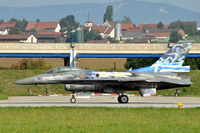 505 @ LSMP - F-16C-52 with conformal fuel tanks of the Air Force of Greece on the runway of Payerne Air Base, Switzerland, for a display (AIR14). Note that ZEUS is painted on its tail. - by Henk van Capelle
