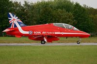 XX311 @ LFRN - Royal Air Force Red Arrows Hawker Siddeley Hawk T.1, Taxiing to holding point rwy 10, Rennes-St Jacques airport (LFRN-RNS) Air show 2014 - by Yves-Q