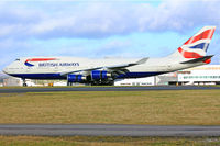 G-CIVJ @ EGFF - 747-436, BA owned, London Heathrow based, callsign Speedbird 9173, seen shortly after landing on runway 30, note open thruster doors
