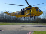 XZ590 - Sea King HAR.3 of 202 Squadron  at RAF Boulmer departing the Cumberland Infirmary in March 2015. - by Peter Nicholson