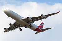 3B-NBJ @ EGLL - Airbus A340-313X [800] (Air Mauritius) Home~G 26/07/2014. On approach 27R. - by Ray Barber