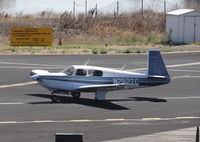 N252ZC @ KPAO - Locally-based 1987 Mooney M20K taxing out for departure at Palo Alto Airport, Palo Alto, CA. Photo taken from the control tower. - by Chris Leipelt