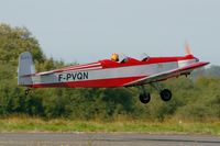 F-PVQN @ LFRU - Druine D-5, Take-off rwy 05, Morlaix-Ploujean airport (LFRU-MXN) air show in september 2014 - by Yves-Q