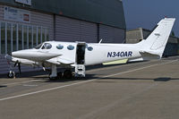 N340AR @ LSZG - In front of a maintenance hangar. Simple paint scheme - by sparrow9