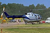 SE-VPG @ ESKB - Bolkow Bo-105CB-2 [S-439] Stockholm-Barkarby~SE 07/06/2008. Showing dust and dirt being kicked up by the rotor blades. - by Ray Barber