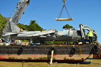 ZD580 @ NONE - British Aerospace Sea Harrier F/A.2 ZD580 being delivered by barge for installation on private property in Auckland, NZ in March 2016. - by Ed Adam