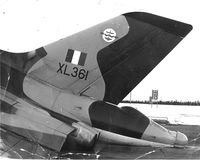 XL361 @ L - Unattended by the Crewchief one day at Goose Bay, she refuelled the rear tanks first. One of her well known habits! After the repair she was 18 inches longer than other Vulcans! With one and a half tons of kit further aft made no difference to the trim. - by Myself