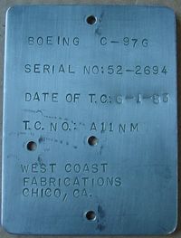 N31338 @ KMWH - Here is a close up of the West Coast Fabrications Data Plate showing the conversion from Military to Civilian use.  I went to FL and called the owner to try and buy the upper half of the fuselage but was told it was scrapped. - by William Miranda