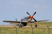 F-AZSB @ LFOT - North American P-51D Mustang, Taxiing to holding point rwy 02, Tours-St Symphorien Air Base 705 (LFOT-TUF) Open day 2015 - by Yves-Q