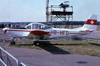 HB-HFD @ EGLF - FFA AS.202 18A1 Bravo [023] Farnborough~G  08/09/1976. From a slide. - by Ray Barber