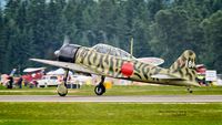 N3852 @ KAWO - Jason Muszala piloting the Flying Heritage Collections Mitsubishi A6M3-22 Reisen (Zero) N3852 as he takes off at Arlington Municipal Airport KAWO on 07.07.2016 as part of the 2016 Arlington Fly-In, Arlington Washington. - by Terry Green