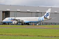 G-FBEN @ EGFF - Embraer 195LR, FlyBe, call sign Jersey 4TA, previously PT-SGW, seen landing on runway 30 out of Glasgow, note the open reverse thruster doors.