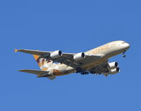 A6-APC @ EGLL - Etihad Airbus A380-861 on finals to London Heathrow. - by moxy