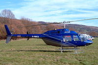 G-BBCA @ EGBC - Bell 206B-2 Jet Ranger II [1101] (Heliflight) Cheltenham Racecourse~G 16/03/2004. Minus wording in between stripes behind cabin compared to later image. - by Ray Barber