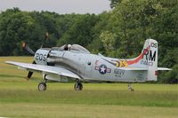 F-AZDP @ LFFQ - Douglas AD-4NA Skyraider, Landing rwy 28, La Ferté-Alais airfield (LFFQ) Air show 2015 - by Yves-Q