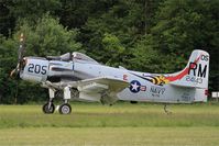 F-AZDP @ LFFQ - Douglas AD-4NA Skyraider, Landing rwy 28, La Ferté-Alais airfield (LFFQ) Air show 2015 - by Yves-Q