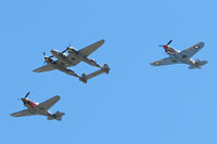 N138AM @ MAN - P-38J in formation flyover during Nampa Airport airshow. - by Gerald Howard